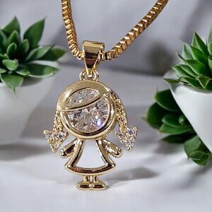 ****** CUTE LOVELY GIRL 14K GOLD PLATED NECKLACE SET ****** ( 16-18" Chain incl)